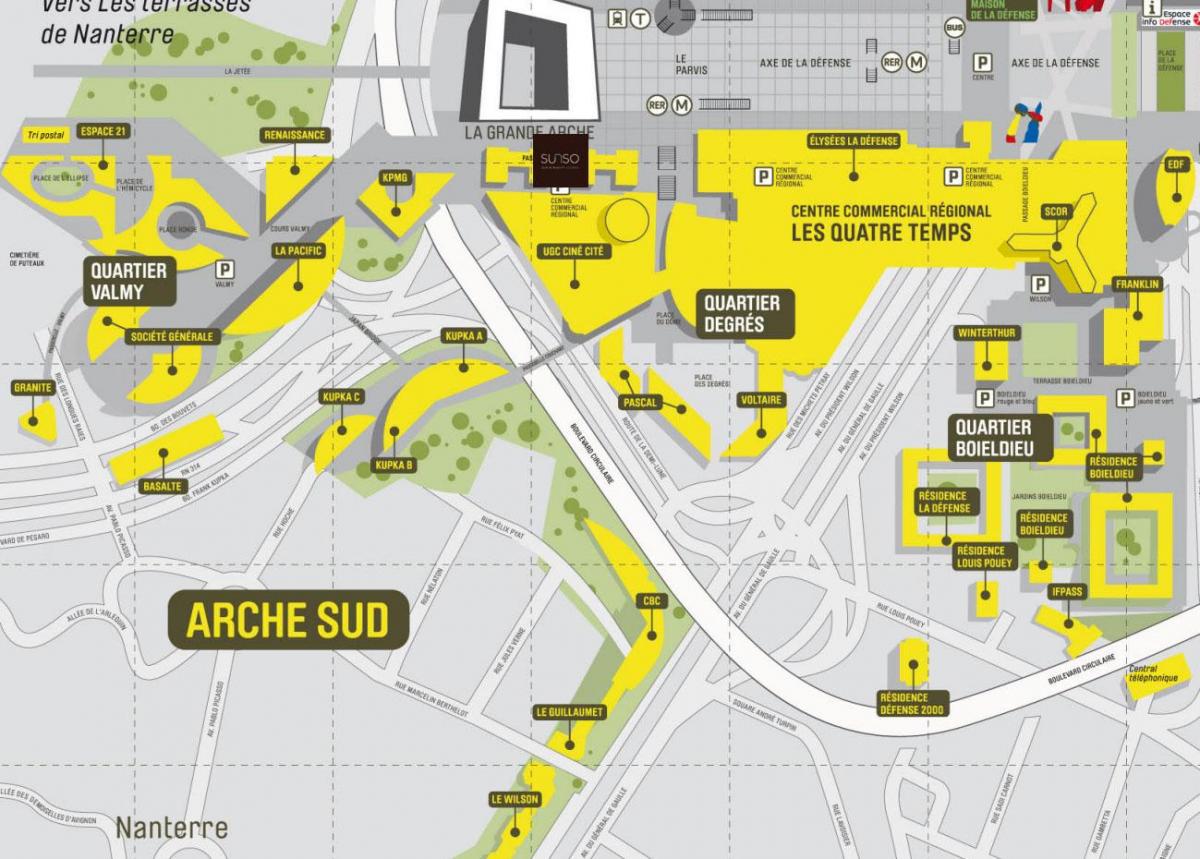 რუკა La Défense სამხრეთ Arche