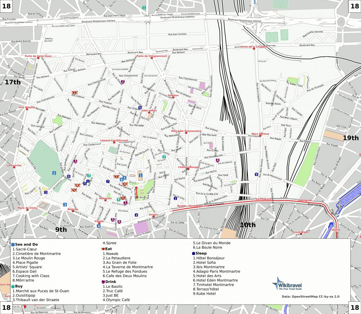 რუკა 18 arrondissement პარიზში