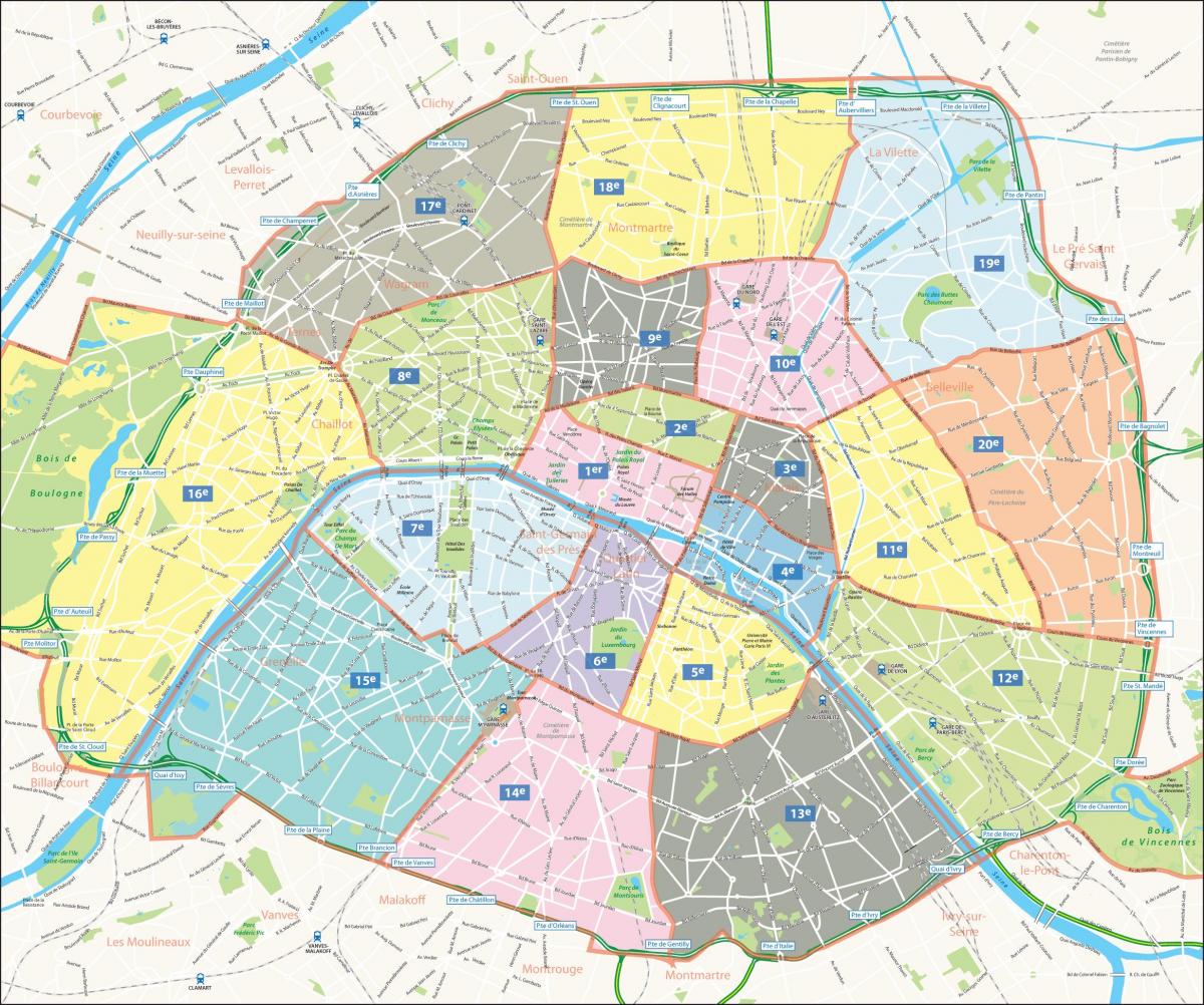რუკა arrondissements პარიზში