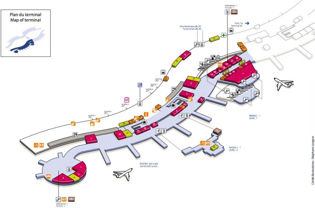 რუკა CDG აეროპორტის ტერმინალის 2A