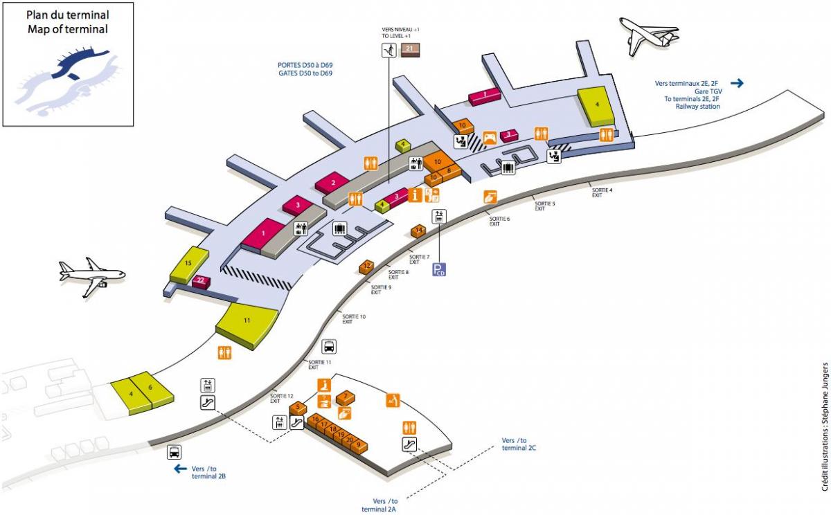 რუკა CDG აეროპორტის ტერმინალის 2D