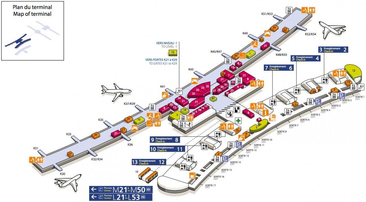 რუკა CDG აეროპორტის ტერმინალის 2E