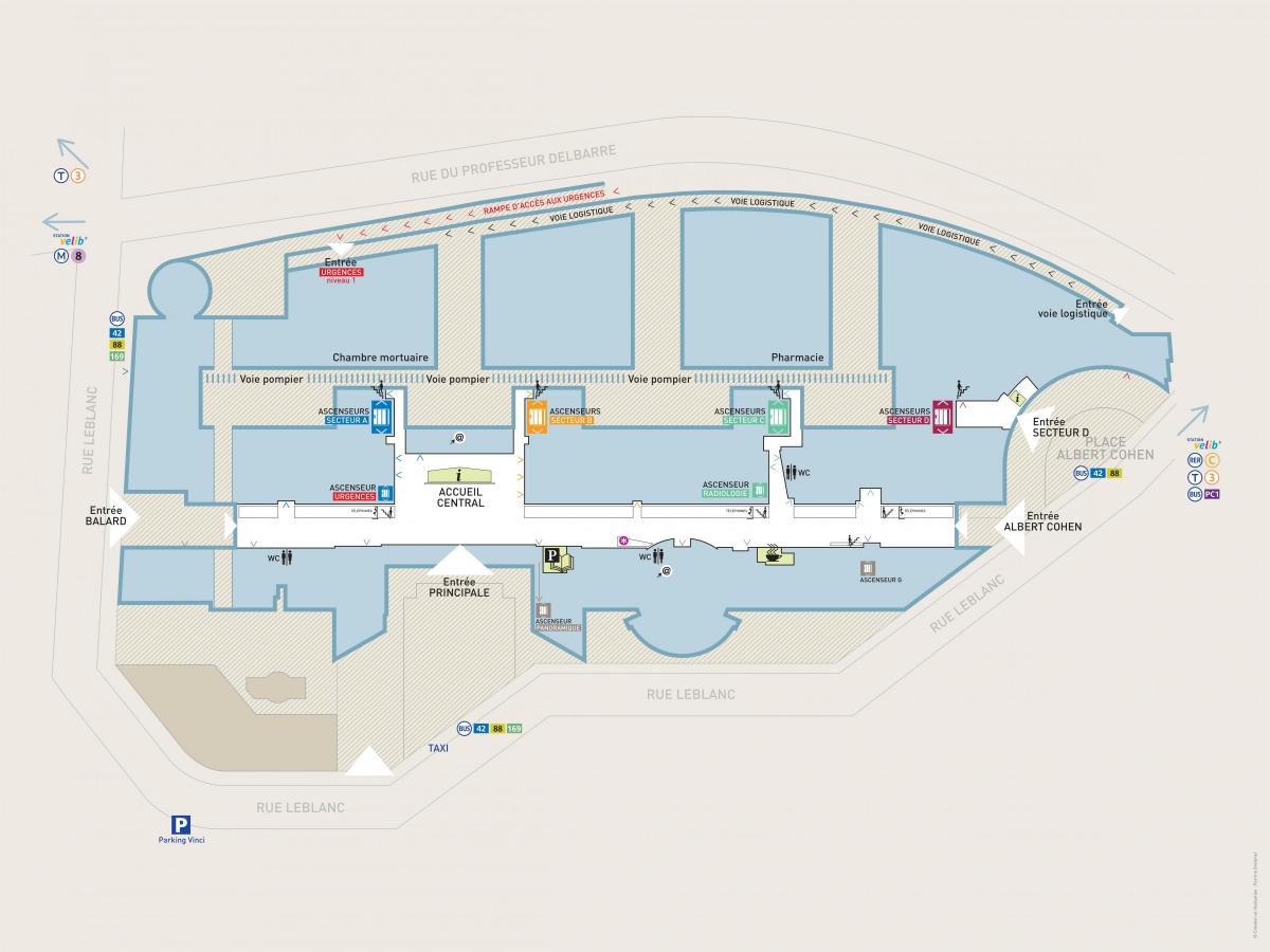 რუკა Georges-პომპიდუს საავადმყოფოს