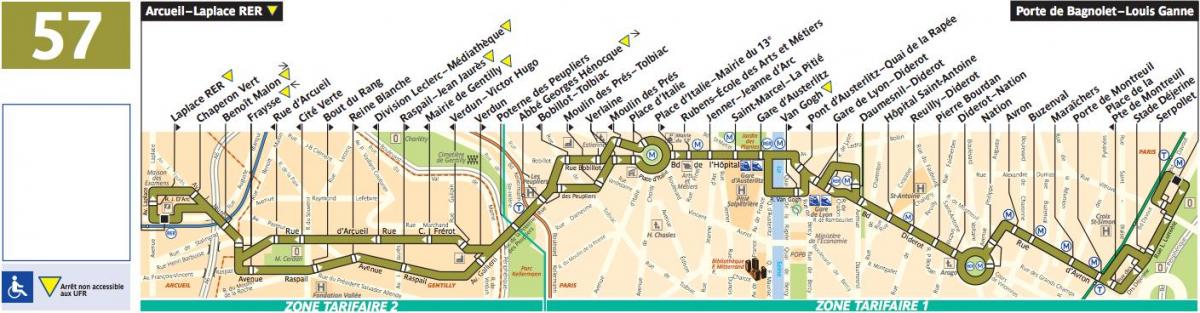 რუკა ავტობუსი პარიზში line 57