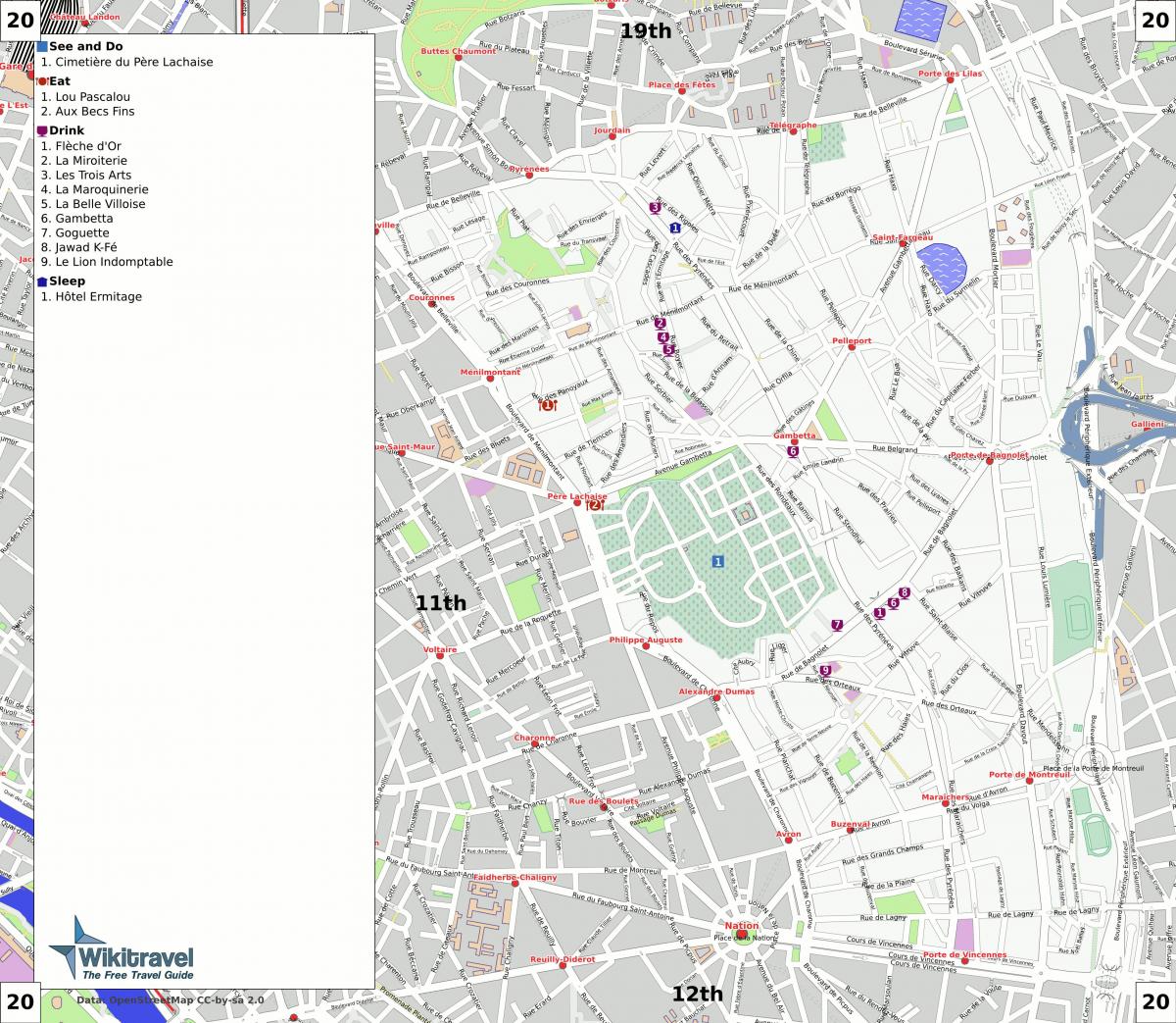 რუკა 20 arrondissement პარიზში