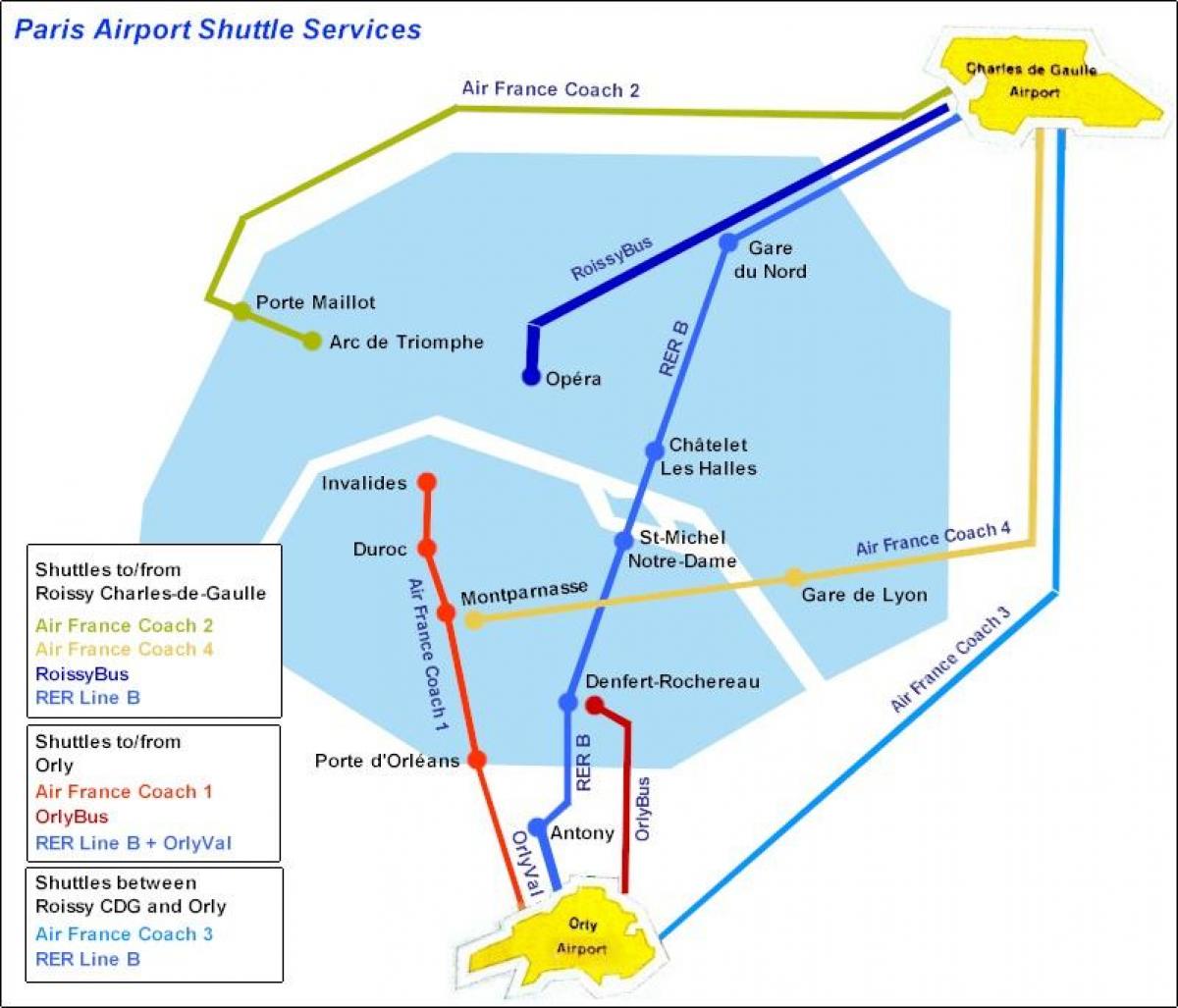 რუკა პარიზის აეროპორტის shuttle