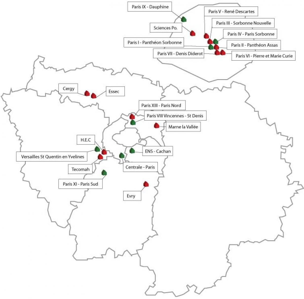 რუკა პარიზის უნივერსიტეტებში