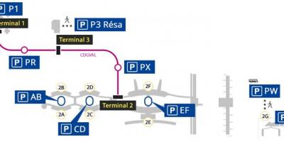 რუკა Roissy აეროპორტის ავტოსადგომი